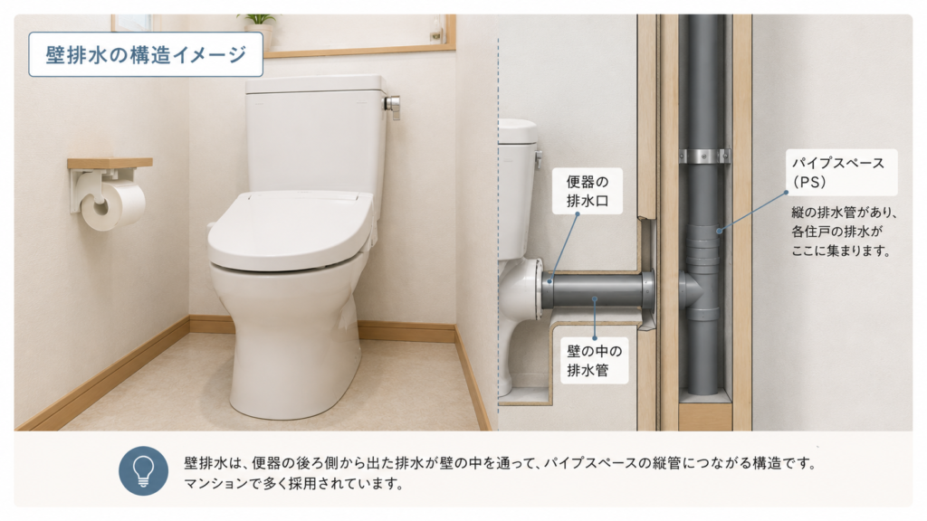 マンションの壁排水構造イメージ