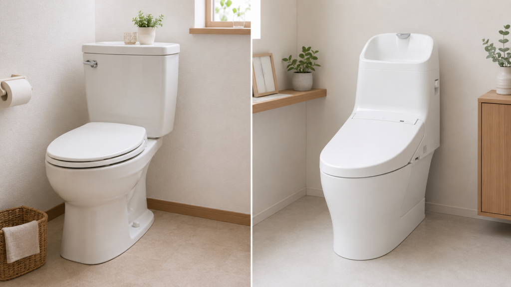 組み合わせトイレと一体型トイレの外観比較イメージの画像