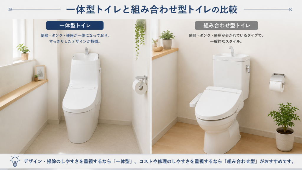 一体型トイレと組み合わせ型トイレの外観比較イメージ