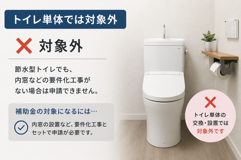 トイレ単体リフォームと補助金の関係を示す比較図