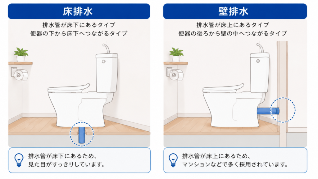 床排水・壁排水の構造比較イメージ