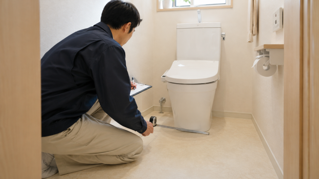 現地調査でトイレまわりを確認している様子のイメージ