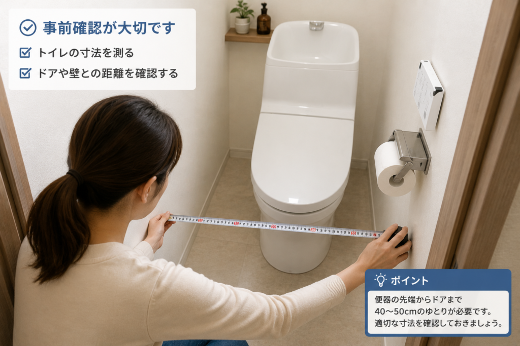 トイレ交換にあたり採寸している画像