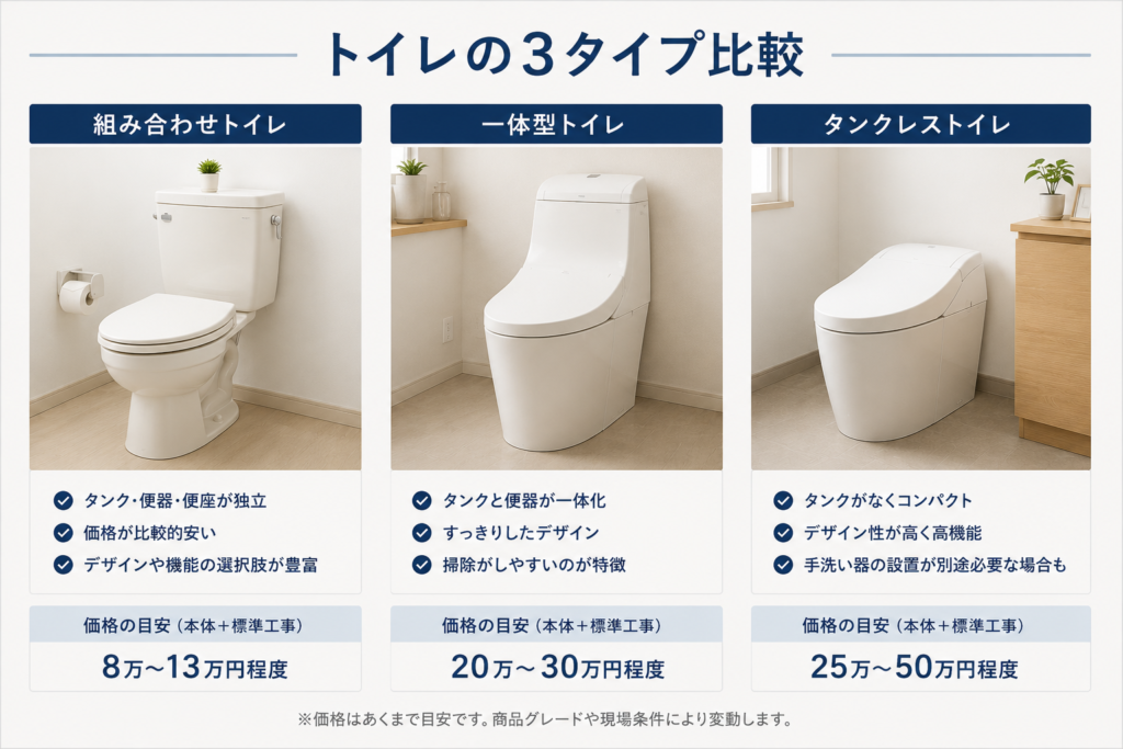 トイレの3タイプ比較画像