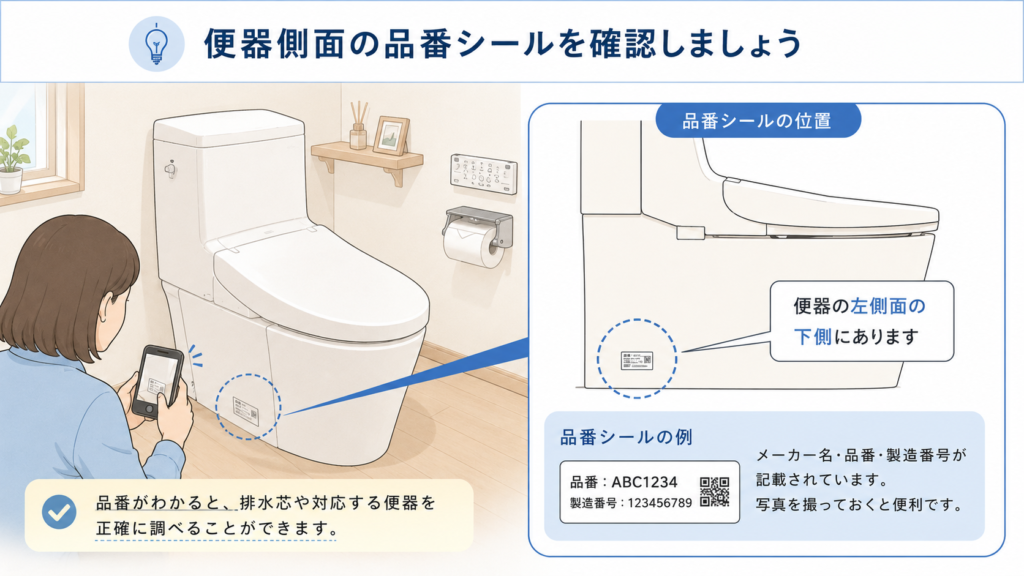 便器側面の品番シール確認イメージ