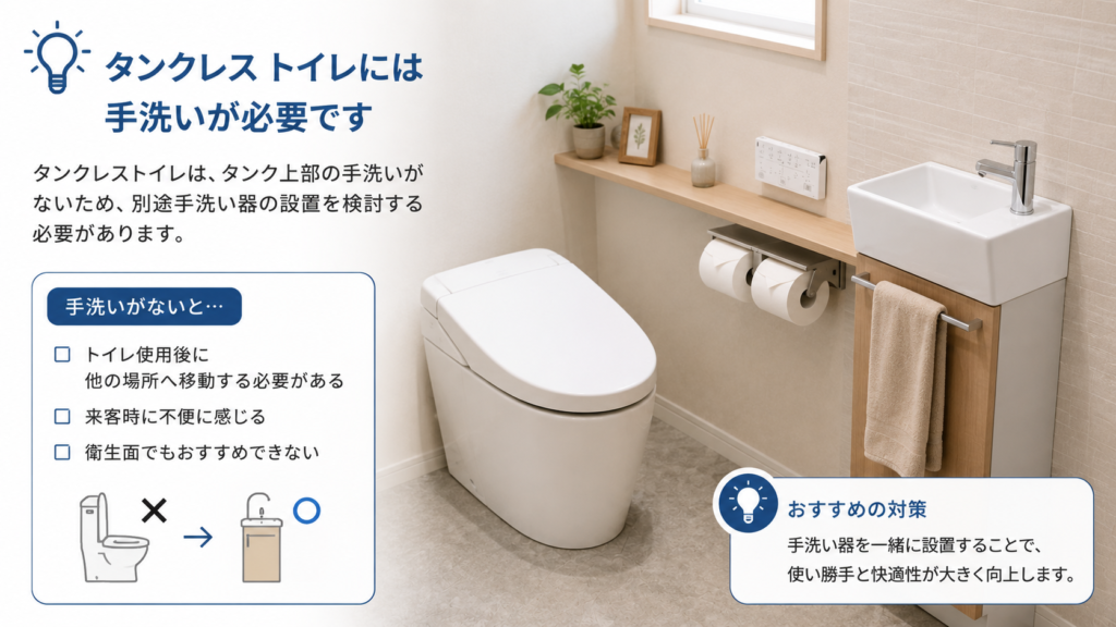 タンクレスは手洗いが必要な画像