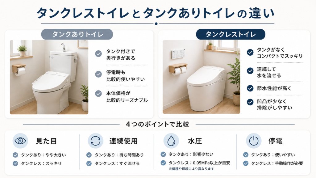 タンクレストイレとタンクありトイレの違いの画像